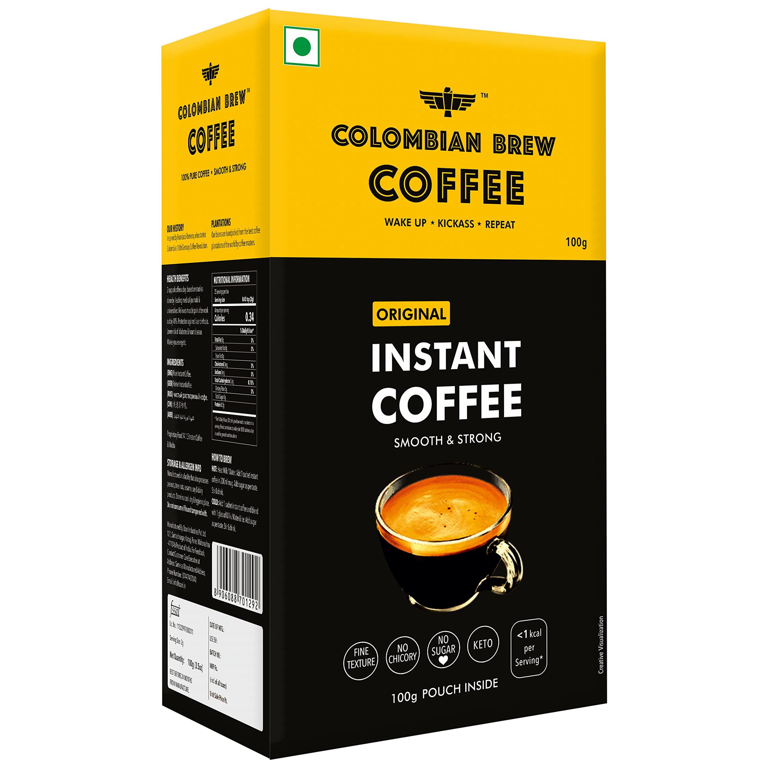 COLOMBIAN BREW COFFEE Colombian Brew Original Instant Coffee Powder, Smooth & Strong, 100g Buy 2 Get 1 Free (Hot & Cold Coffee)