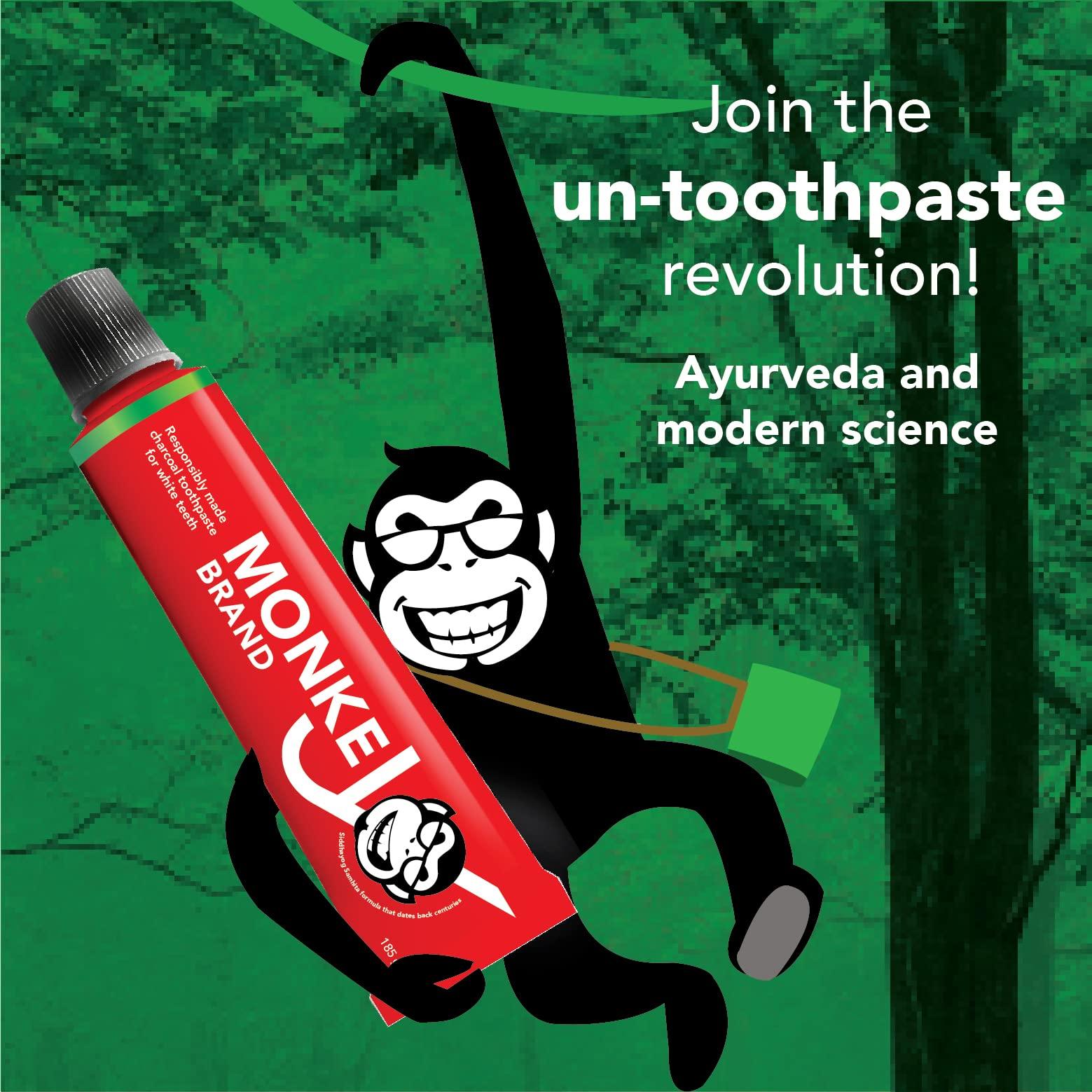 Nogi Nogi Monkey Brand Charcoal Toothpaste (Since 1911). Whitening Stain Removal Ayurvedic Toothpaste For Total Oral Care. Herbal Flouride-Free Toothpaste For All Age Groups-185G(Pack Of 4)