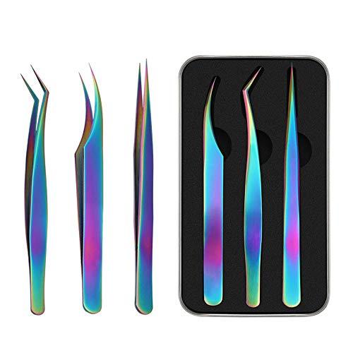 Honeytecs Honeytecs 3 Pieces Eyelash Extension Tweezers Set Stainless Steel Tweezers Lash Extension Tweezers with Storage Case Eye Makeup Tools