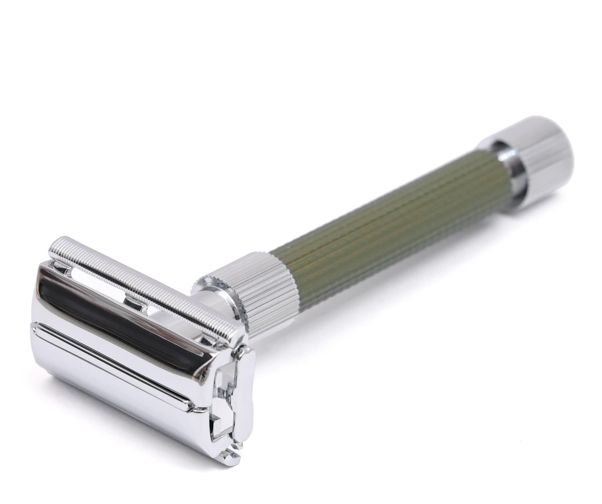 Rolason Rolason Brass Alloy Butterfly open one piece double edge metal safety razor (Olive Green)