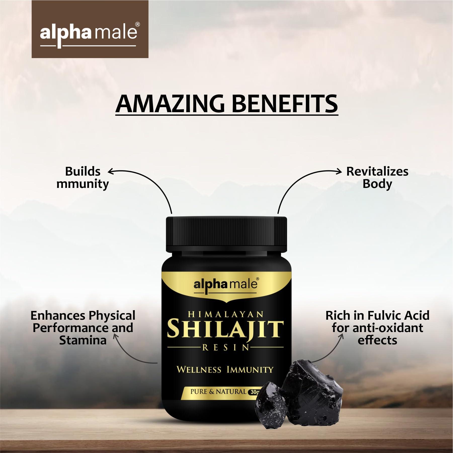 ALPHA MALE Alpha Male Natural Shilajit/Shilajeet Resin - 30 GM|Pure Pahadi Shilajeet for Men Women