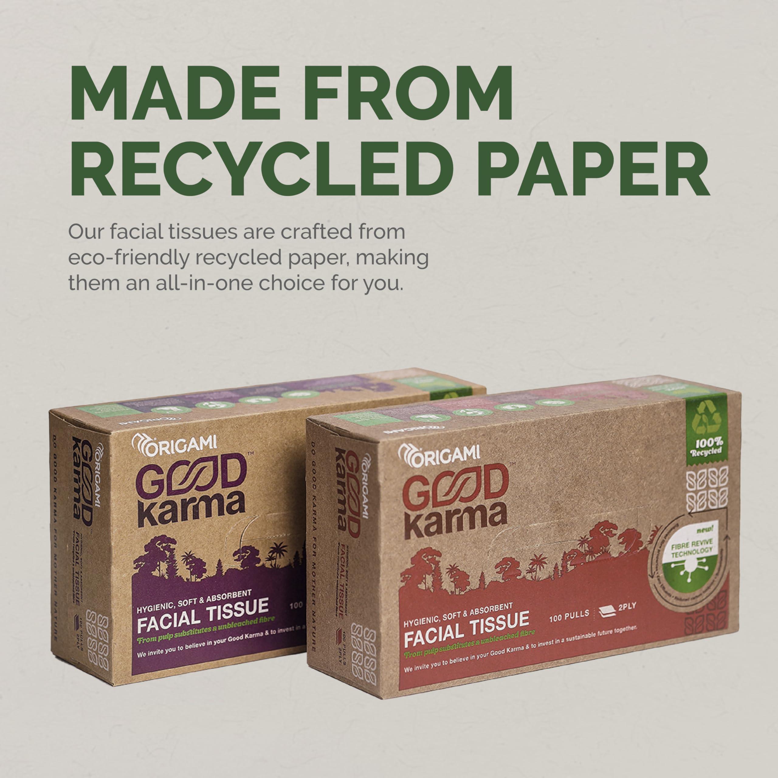 Origami Origami Good Karma 2 Ply Eco-Friendly Unbleached Facial Tissue Box | Car Tissue - Pack of 4 (100 Pulls Per Box, 400 Sheets)