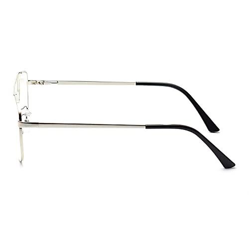 Roshfort Roshfort Blue Light Blocking Glasses Aviator Half Rim Fashion Blue Light Filter Glass for Women Anti Eyestrain & UV Protection Computer Eyeglasses (Large) (Silver Black)