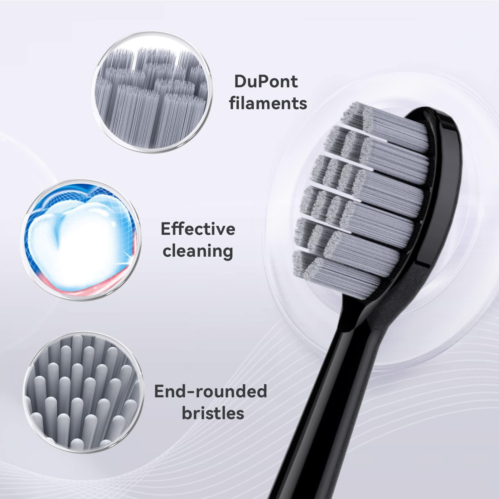 JTF JTF Electric Toothbrush Replacement Brush Heads Compatible with P200 Sonic Toothbrush, Extra Soft Bristles (3 Pack-Black)