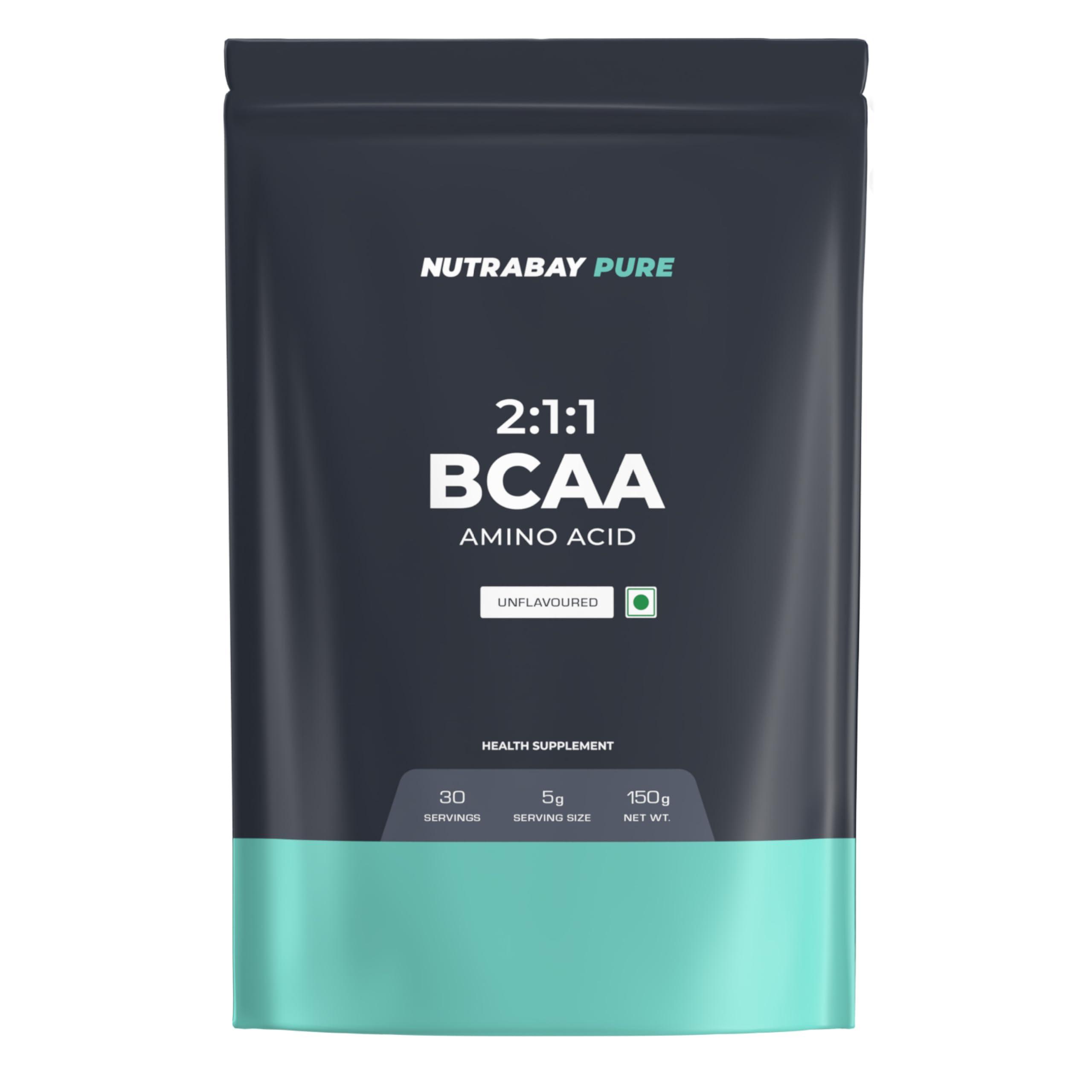 Nutrabay Nutrabay Pure BCAA 2:1:1-5g Vegan BCAAs, Intra/Post Workout Amino Acid Supplement for Men & Women - 150g, Unflavoured