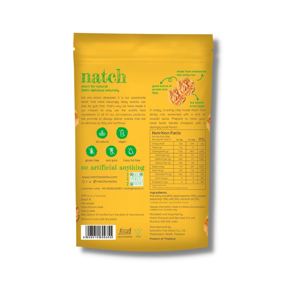 natch Natch Thai Sticky Rice Chips, Gluten Free, Vegan, Party Family Pack, All Natural Crunchy Crackers (Wasabi) 100 Gm