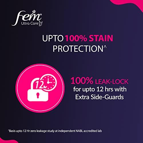 FEM Fem Ultra Care Sanitary Pads for Women - XL+(Pack of 30) with wings| 2X higher absorption technology | Zero leakage up to 12 hours | Dermatologically tested |99.99% germ protection