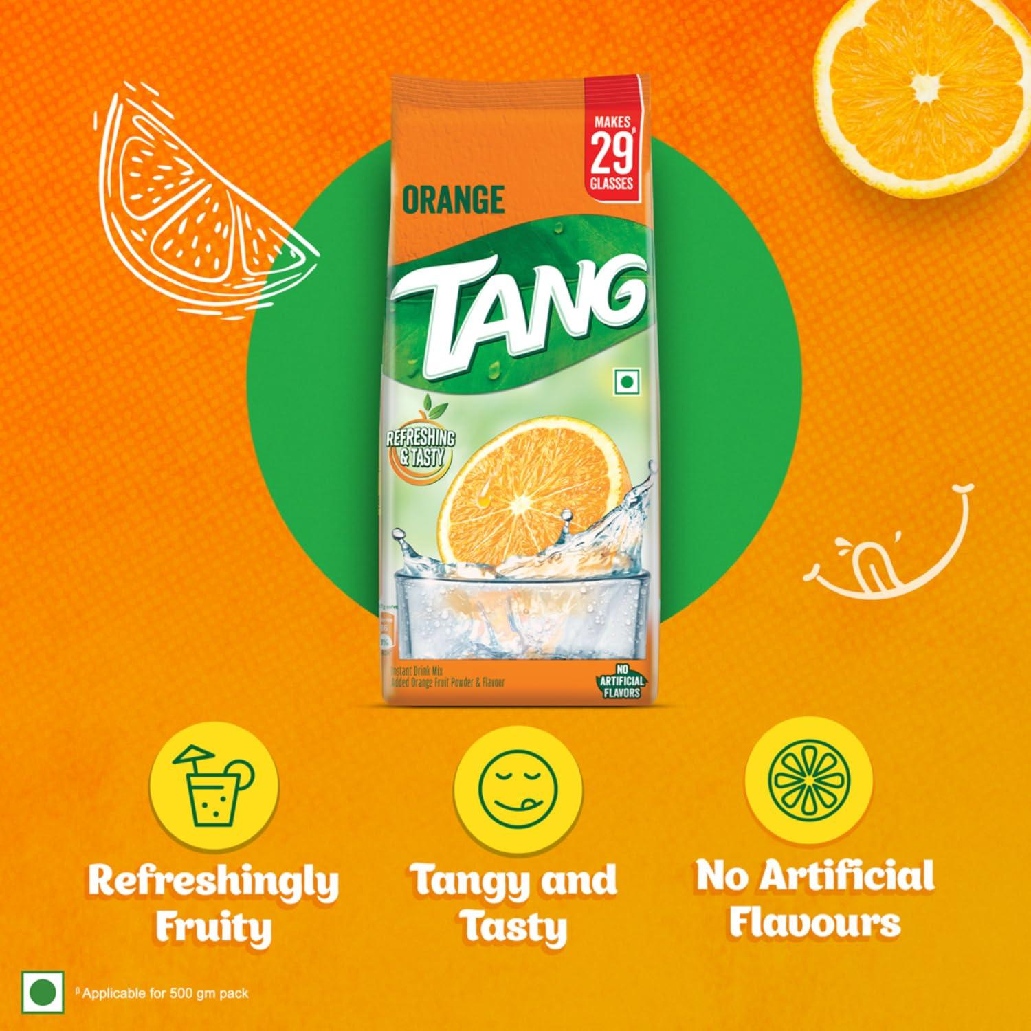 Tang Tang Instant Drink Mix - Orange, 500 g - Pack of 2 with 4 Popsicle moulds