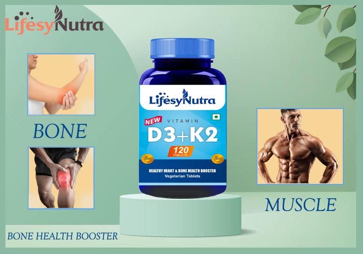 LIFESYNUTRA Lifesy Nutra Vitamin D3 With Vitamin K2 as MK7 supplement For Healthy Heart & Bone Health Booster - 120 Vegetarian Tablets