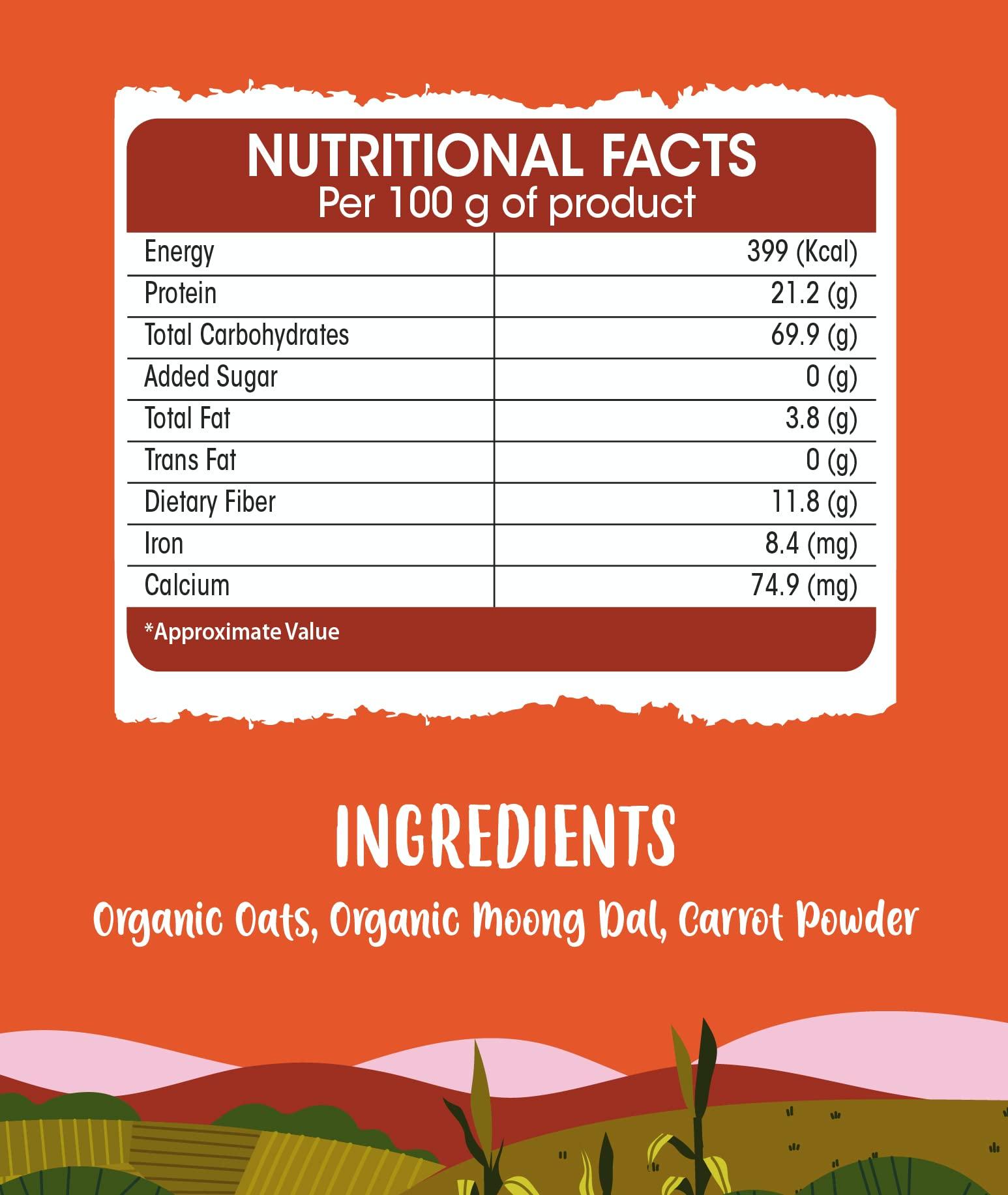 HUNGRY KOALA HUNGRY KOALA Oats & Carrot Khicdi Cereal Made With Natural Ingridients For Kids To Grow Healthy No Preservative Or Additives Or Maida 400 Grams Pack
