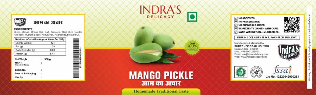 Indra\'s Delicacy Indra\'s Delicacy Mango Pickle/Aam Ka Aachar/Kairi Ka Aachar/Spicy & Tasty Pickle/Homemade Mango Pickle/Aachar/Row Mango pickles (No Artificial Preservatives, 400GM)