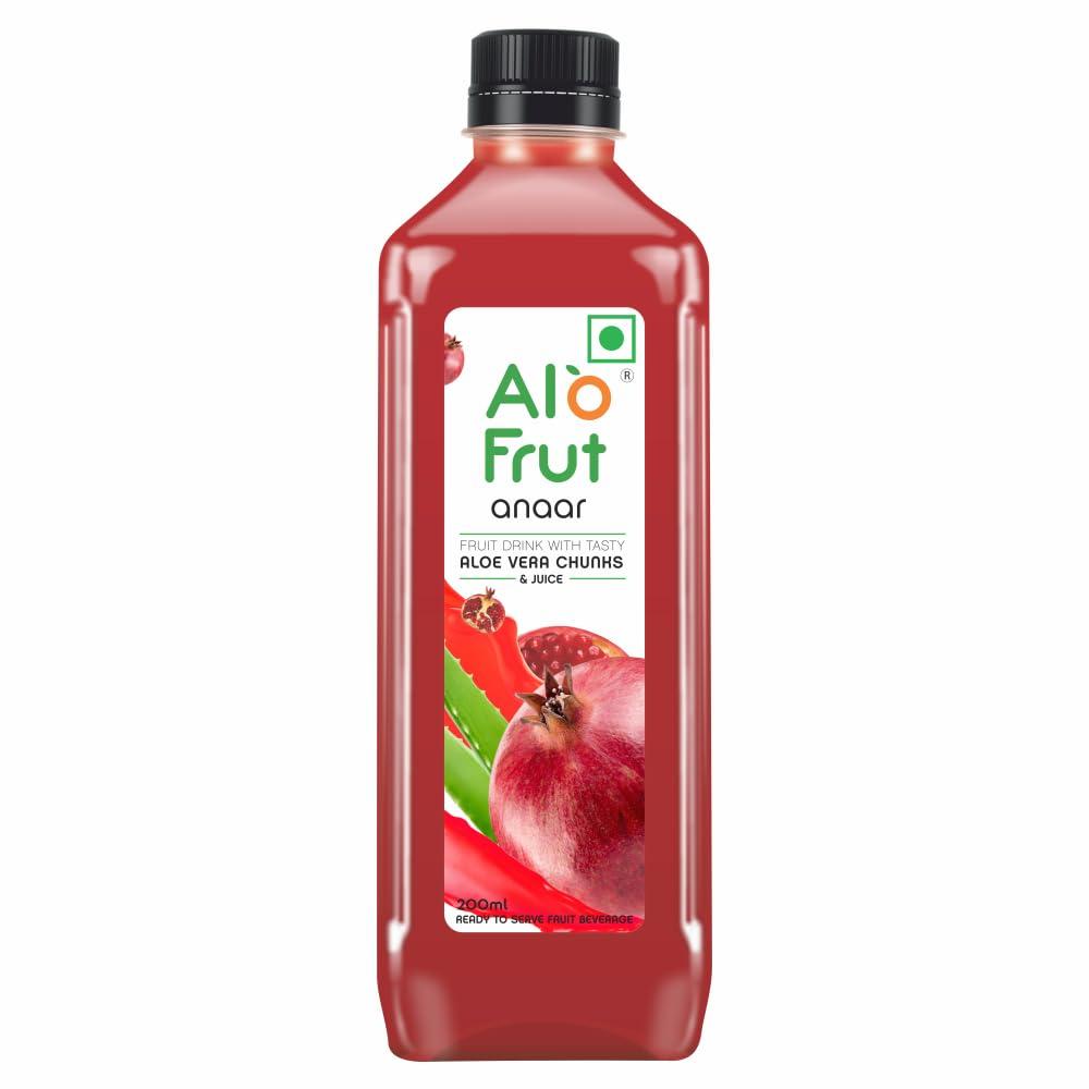 ALO FRUT Alo Frut Anaar Aloevera Juice WIth Aloevera Chunks 200ml(Pack of 48) - 1 Case | Fruit Juice WIth Aloevera Chunks | Healthy Hai Isme Aloevera Hai | Ready To Serve Drink