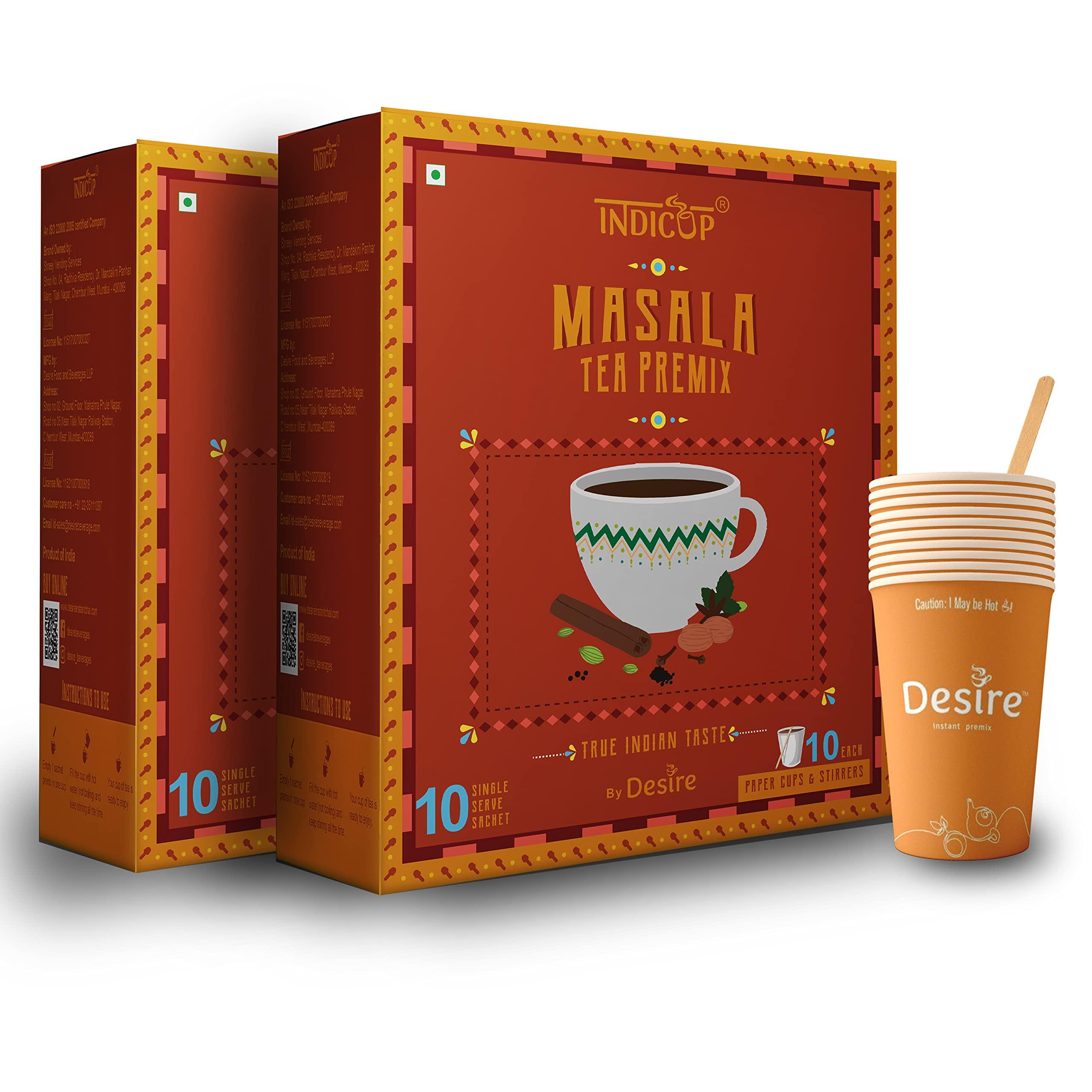 INDICUP Indicup Masala Tea Instant Premix, Pack of 2-20 sachets (280gms), Instant tea mix, Refreshing taste