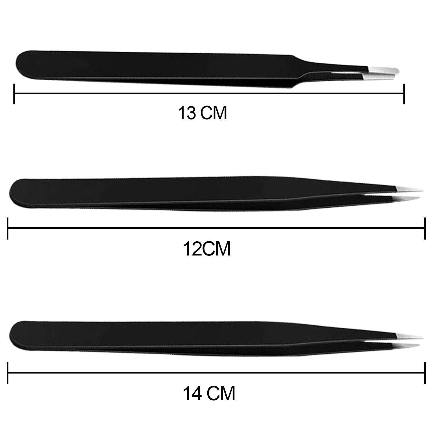 MADHYA MADHYA Tweezers for Ingrown Hair Removal, Surgical Grade Medical Tweezers with Sharp Needle Nose Point Tips Ideal Pointed Tweezers for Splinters & Tick Removal, Black, Pack of 6
