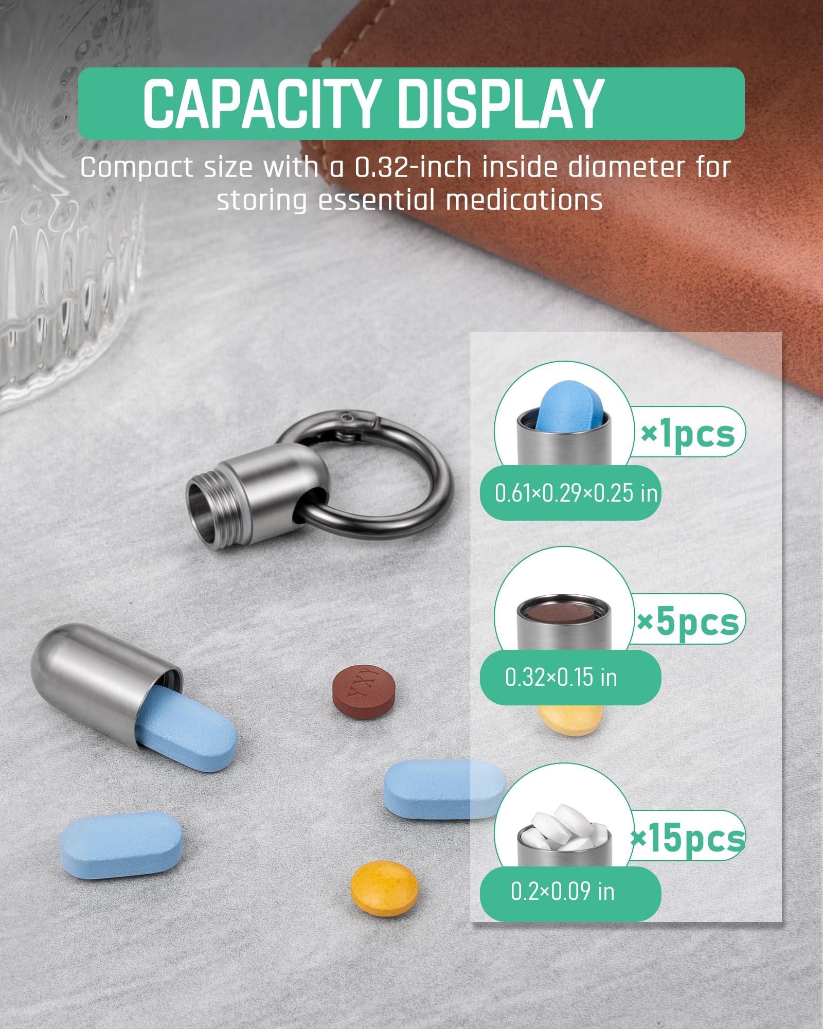 TISUR Micro Keychain Pill Holder.TISUR Titanium Pill Case Waterproof Pill Fob for Emergency Aspirin & Nitroglycerin for Travel Purse Pocket (Tiny)