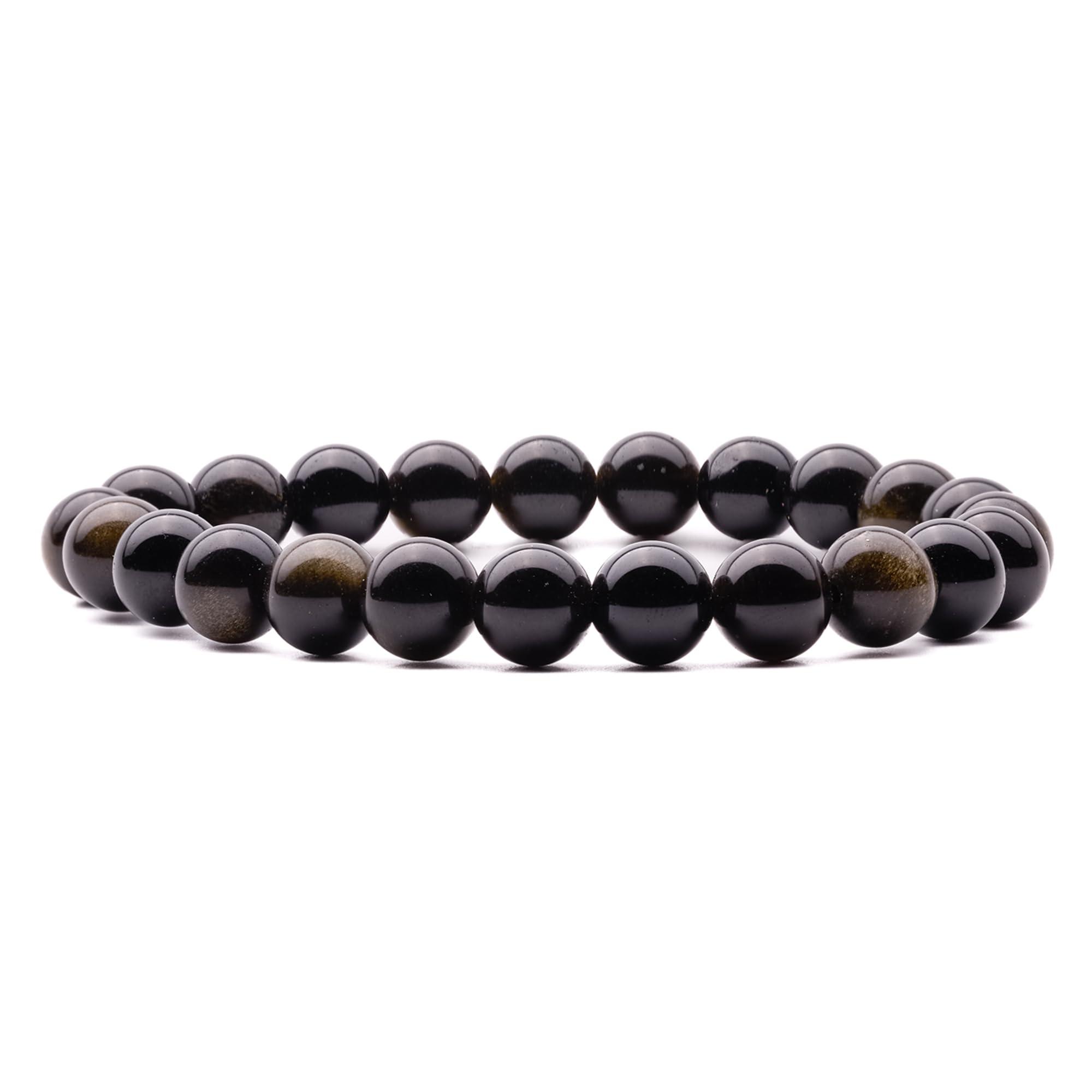 Plus Value Plus Value Black Obsidian Bracelet for Protection | Stylish Charm Crystal Bracelet for Men Women Boys and Girls (Beads Size: 8mm, Jute Bag)
