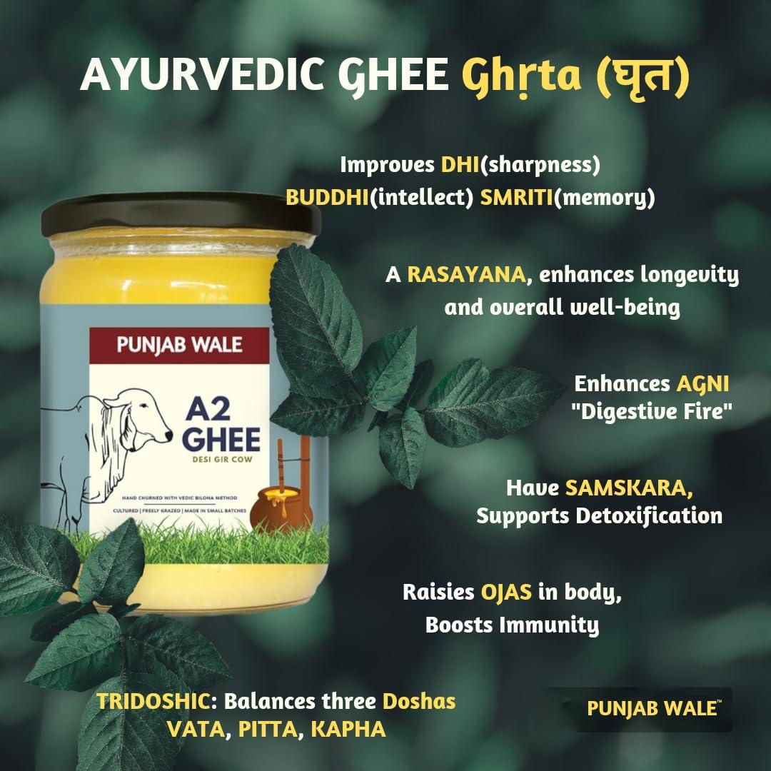 PUNJAB WALE PUNJAB WALE A2 Ghee | Desi Gir Cow | Vedic Bilona Method | Cultured | Hand Churned | Made in Small Batches | Lab Tested| Glass Jar| Grassfed | Premium & Traditional Ghee | 500ml (Pack of 1)