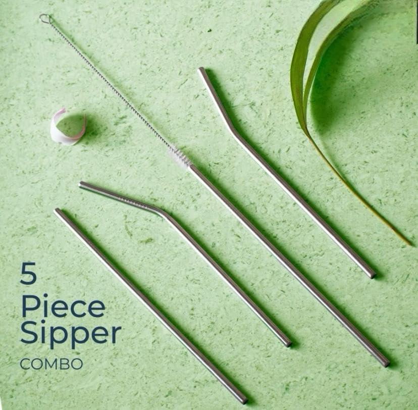 RUDRA INDUSTRIES Ruda Industries Stainless Steel Straws, Set of 5, with Cleaning Brush,Metal Straws for Drinking,2 Strait Straw,2 Bend Straw,1CLEANING Brush,Reusable Straw (1pcs)