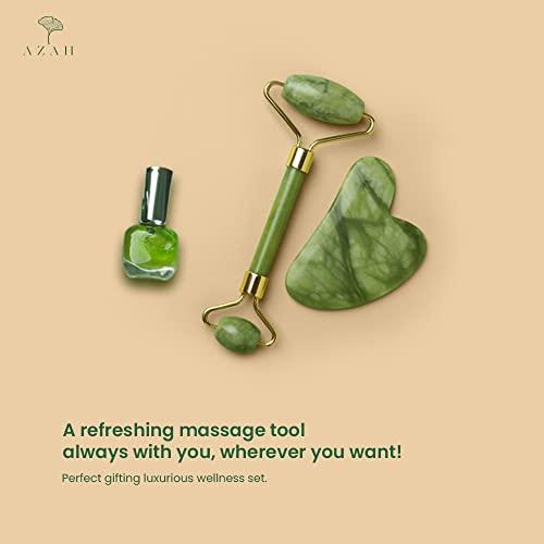 AZAH Gua Sha Stone and Jade Roller for Face Massage by AZAH 100% Natural CERTIFIED Face Massager & Face Roller for Women | Face Shaper Jade Roller and Gua Sha Set for Glowing Skin