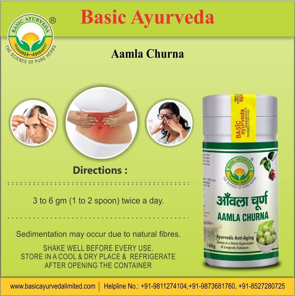 BASIC AYURVEDA BASIC AYURVEDA Aamla Churna 100 Gram | Indian Gooseberry (Amla) Powder Contains Vitamin C & Iron | Ayurvedic Supplements for Overall Health Balance