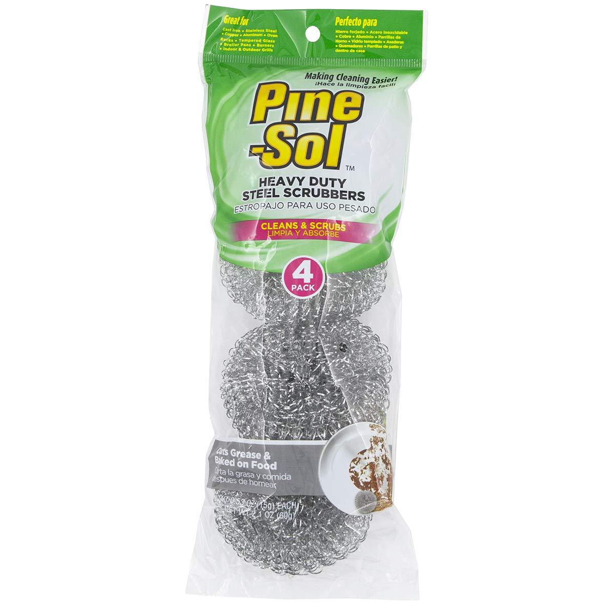 Pine-Sol Pine-Sol Heavy-Duty Stainless Steel Scrubbers | Won’t Rust or Splinter | Scrub Sponges for Cast Iron, Oven Racks, Grills, 4 Pack