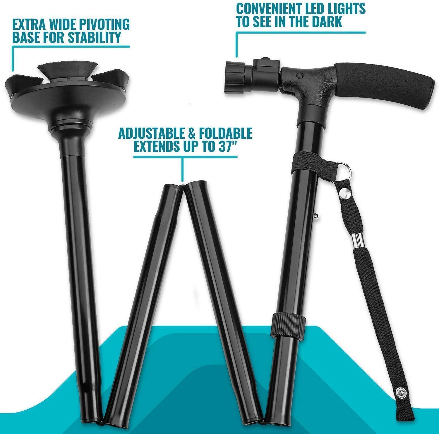 Oneclickshopping Professional LED Light Folding Telescopic Trekking Poles Hiking Cane Walking Stick