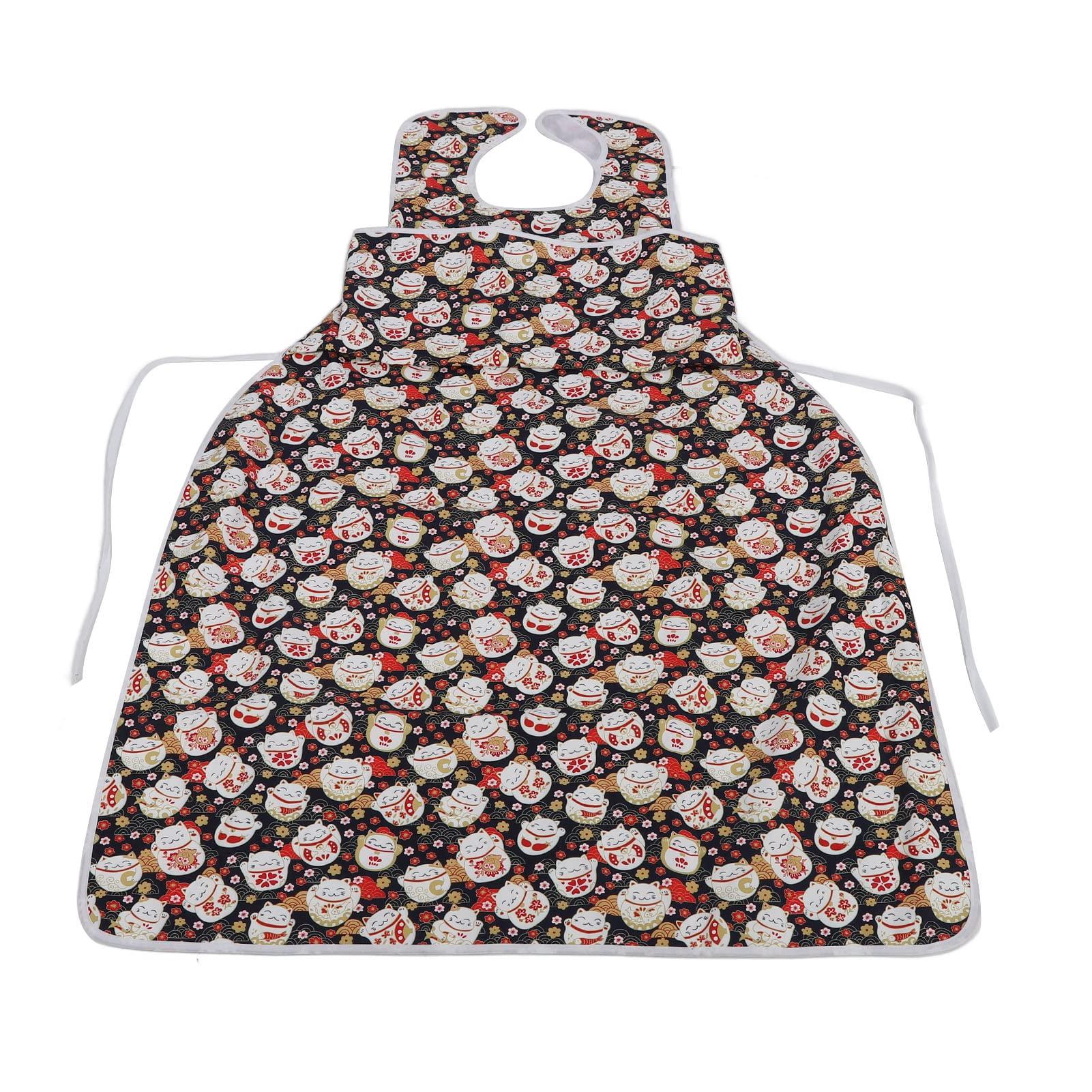 DNEI DNEI Adult Long Bib, 3D Large Calibre Food Clothing Protector Foldable for Elderly for Lunch (Cat Pattern)