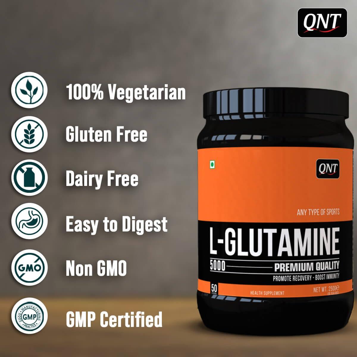 QNT QNT L-Glutamine 5000| Promote Muscle Recovery & Boost Immunity| 250g | 50 Servings