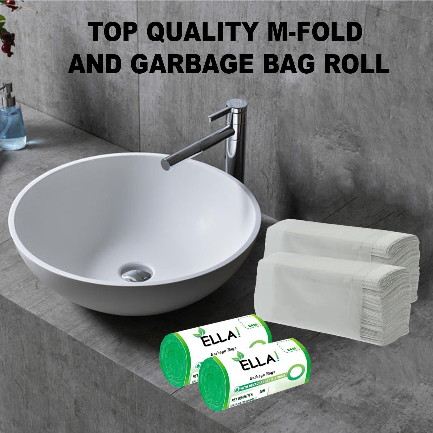ELLA Ella M Fold Tissue Paper 8 Packets, Garbage Bags 2 Rolls (Green, Large Size) With Check Duster Cloth Free
