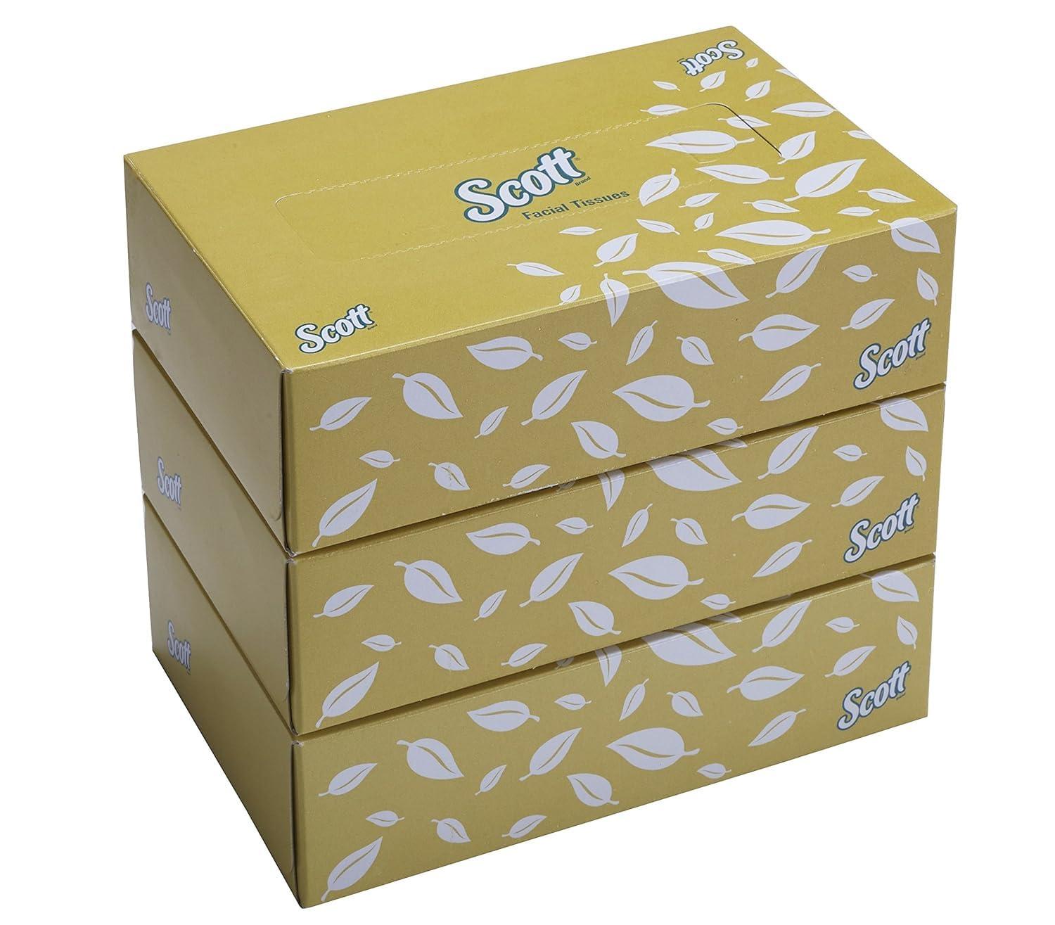 SCOTT Scott 2 ply Facial Tissue Flat Box, 100 Pulls, Pack of 3 (Total 300 Sheets) (60043)