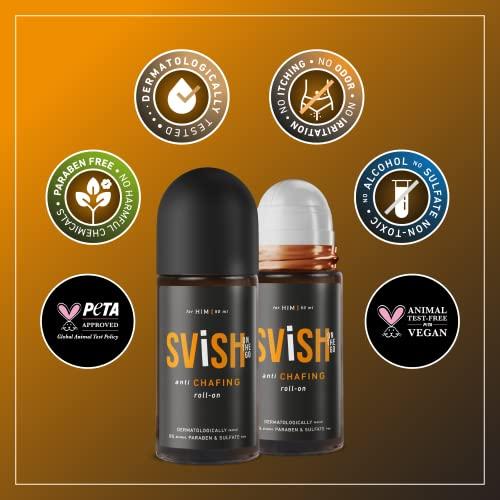 SVISH ON THE GO Svish On The Go Anti-Chafing Roll On for Men, 50ml (Pack of 2) with Cedarwood Oil, Neem & Tumeric, Reduces Inner Thigh Rashes, Odour & Irritation in Intimate Areas, Skin Friendly PH Balanced