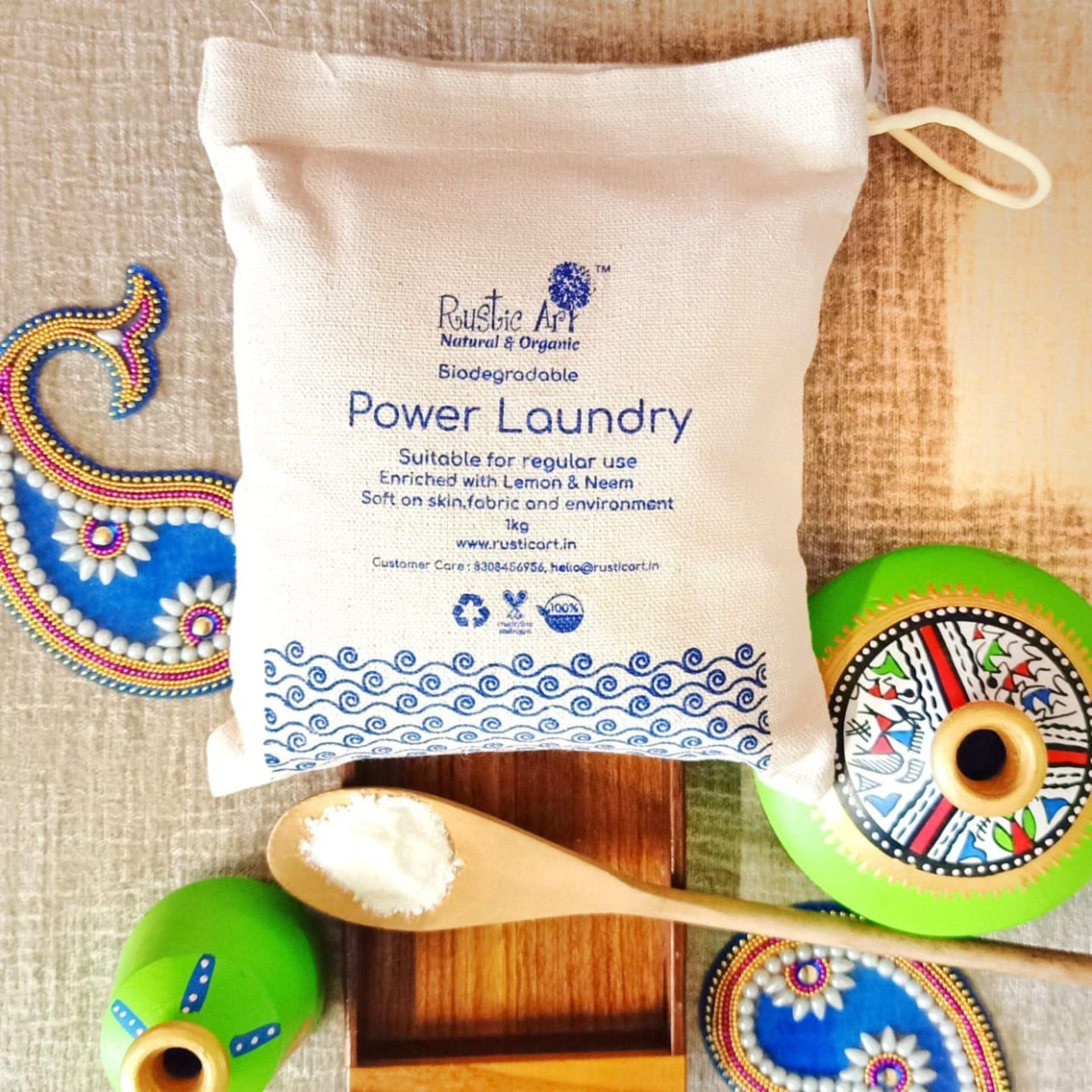 Rustic Art Rustic Art Biodegradable Power Laundry | Enriched With Neem & Lemon | Sulphate & Phosphate Free Powder| (1 Kg)