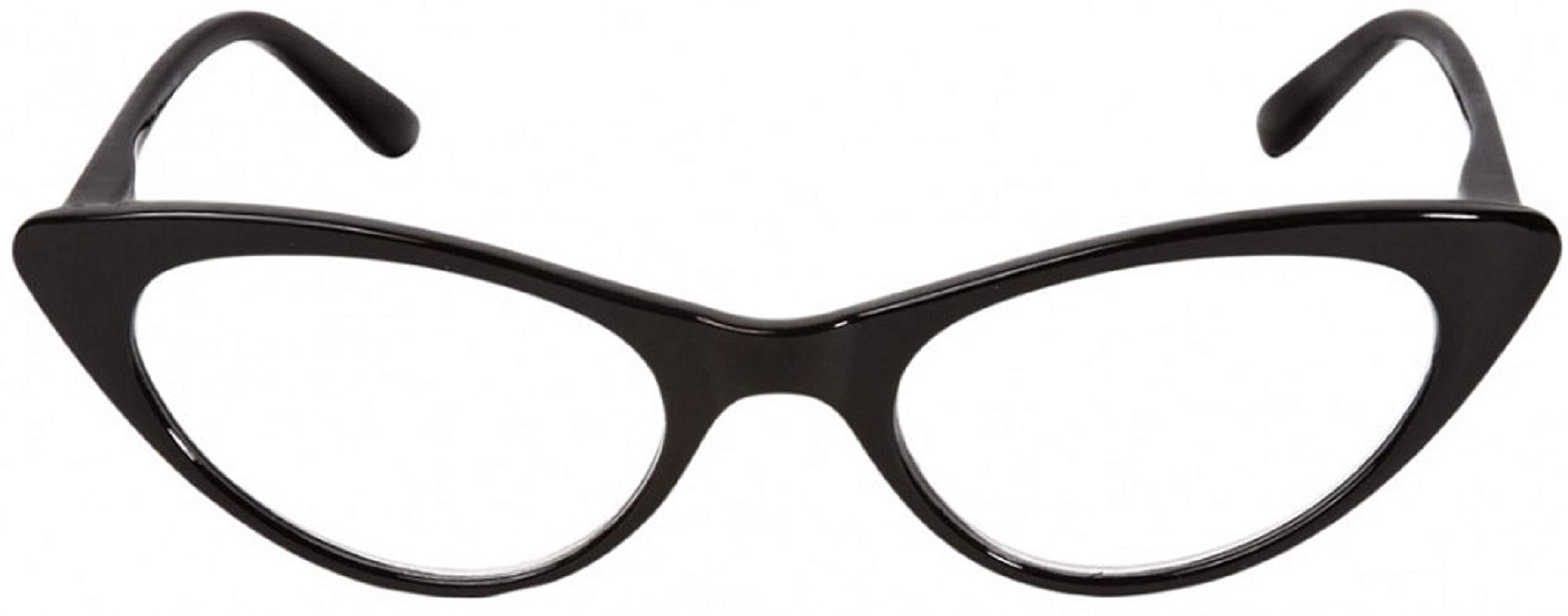 Readers Readers The Brit Cat Eye Reading Glasses Full Frame Readers for Women +1.75 Black (1 Microfiber Cleaning Pouch Included)