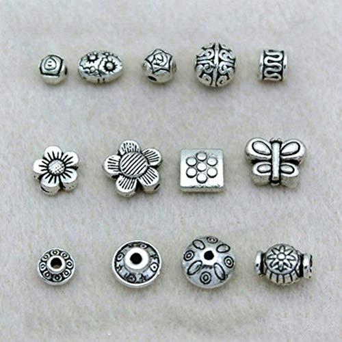 HEALLILY 65pcs Vintage Small Tibetan Silver Alloy Spacer Beads Mixed Pendants Beads Charms for Jewelry Making Art Craft (Silver, Mixed Style)