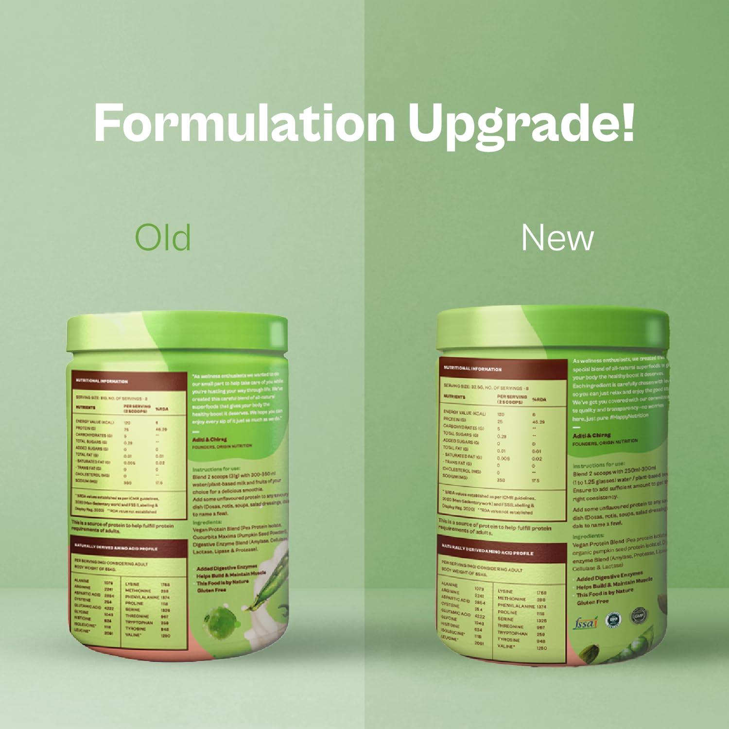 ORIGIN NUTRITION Origin Nutrition 100% Natural Vegan Protein Powder, Unflavoured with 25g Plant Based Protein, Gluten Free, Dairy Free, No Added Sugar, Soy Free, Non - GMO, Jain, 8 Servings, 260g