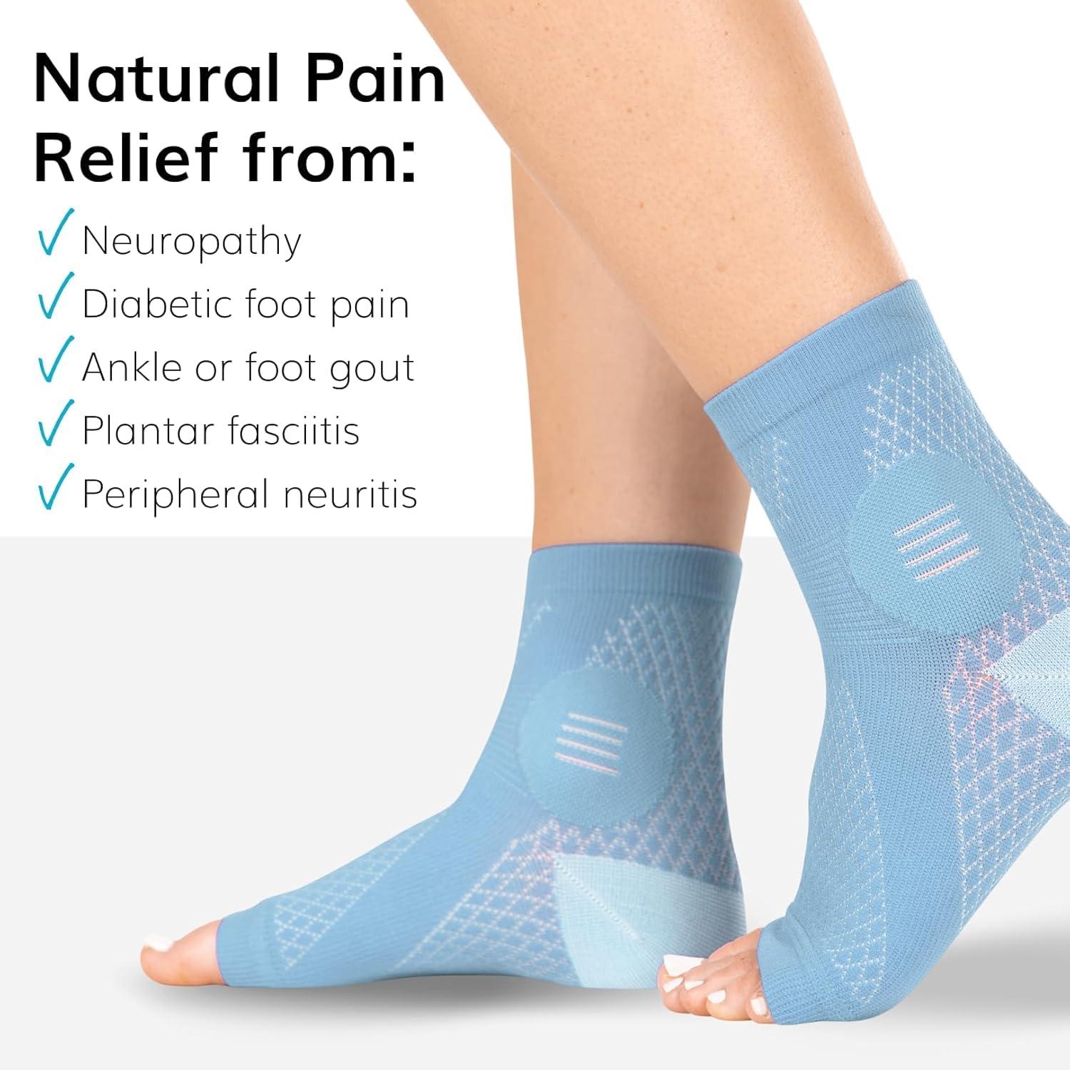 Ketsicart Neuropathy Socks (Pair) - Neuritis Compression Diabetic Toeless Foot Sleeves for Nerve Damage Pain in Feet, Ankle Gout, Plantar Fasciitis Relief Brace for Men and Women (Light Blue-M)