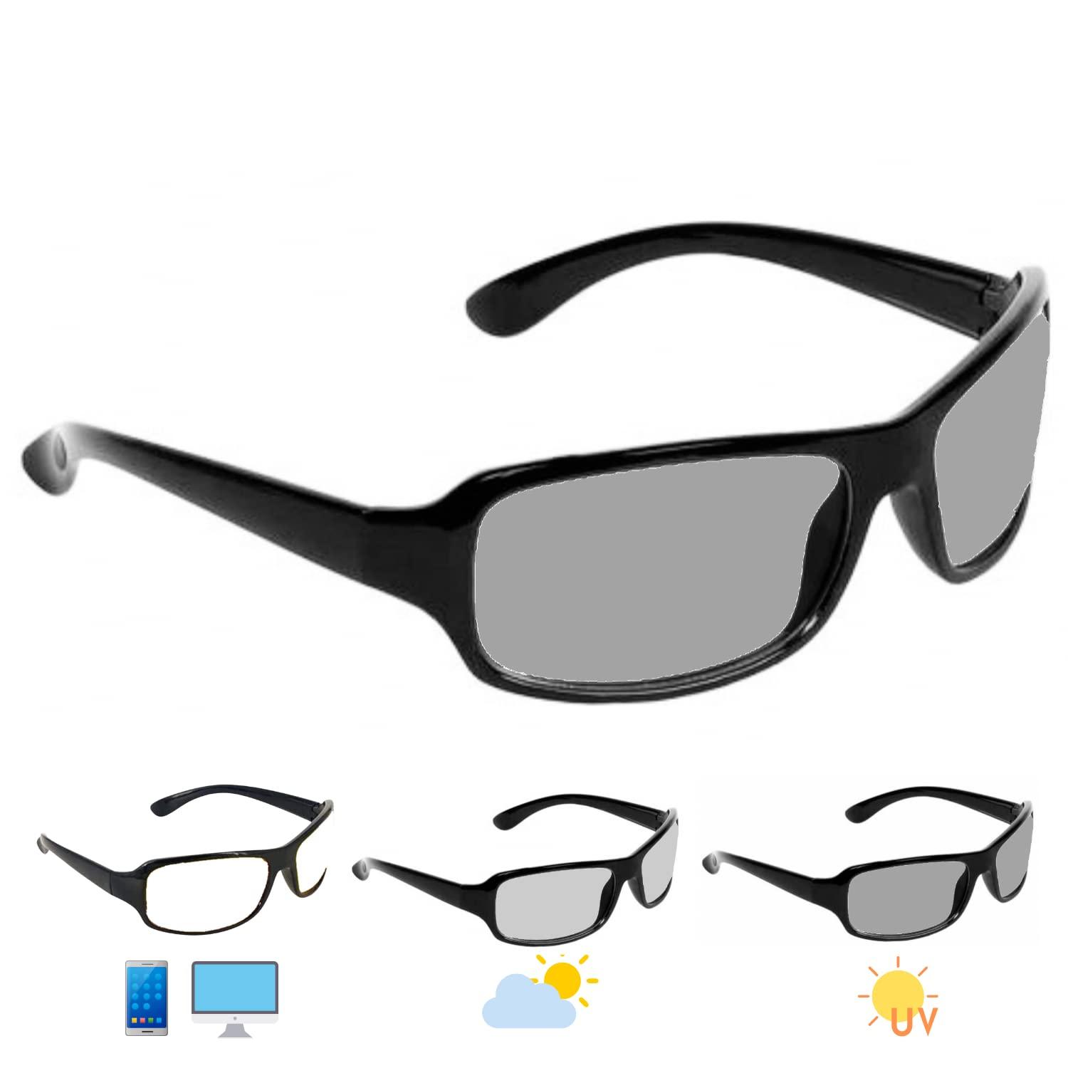 Vast Vast Photochromic Blue Cut Computer Glasses for Eye Protection | Zero Power Anti Glare & Blue Light Filter Glasses | UV Protect Specs for Men & Women| Frames| Blue Cut Lens (WRAP AROUND STYLE)