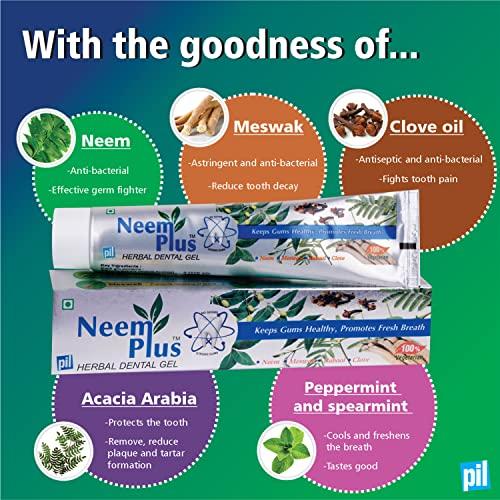 pil Pil Neem Plus Herbal Dental Gel | Neem toothpaste with Clove, Meswak & Babool | Promotes Fresh Breath & Keep Gum's Healthy (400g, Pack of 4)