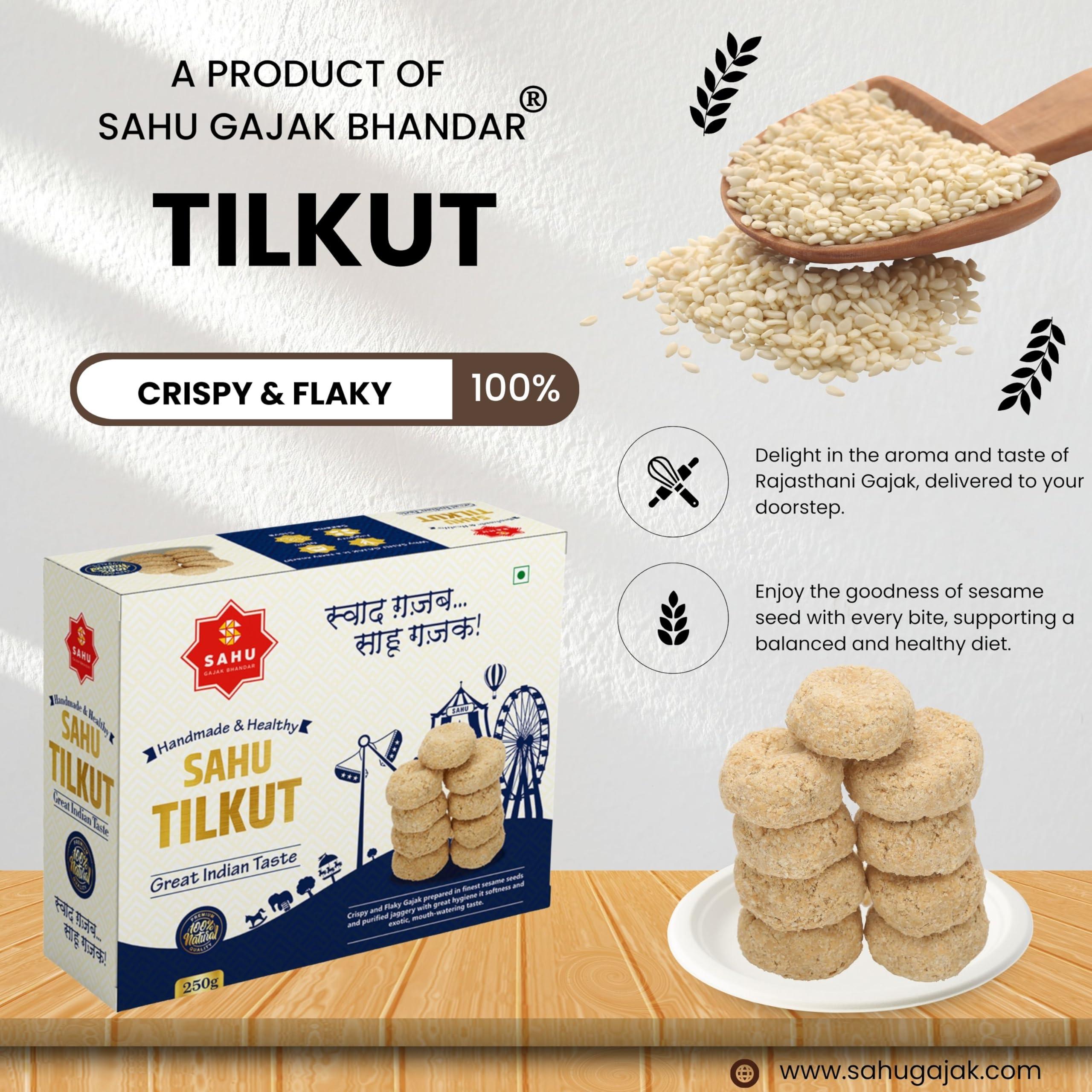 SAHU GAJAK BHANDAR SAHU GAJAK BHANDAR Special Kutema Gajjak 250g | Tilkatri | Tilkoot | Tilkut | Gud Gazak | Sweets and Snacks | No Added Preservatives and Colours and Flavours (Pack of 3)