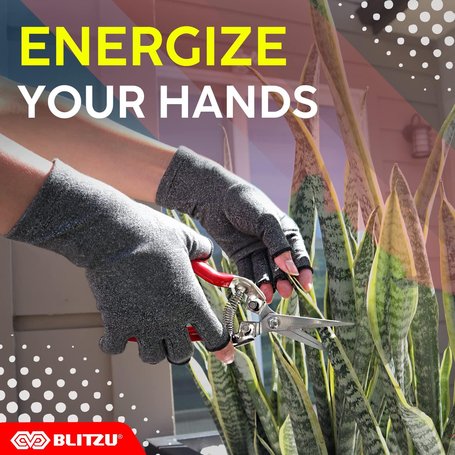 BLITZU BLITZU Raynauds Gloves Fingerless Gloves for Men Compression Gloves for Arthritis Hand Brace for Arthritis Pain and Support Carpel Tunnel Relieve PURPLE M