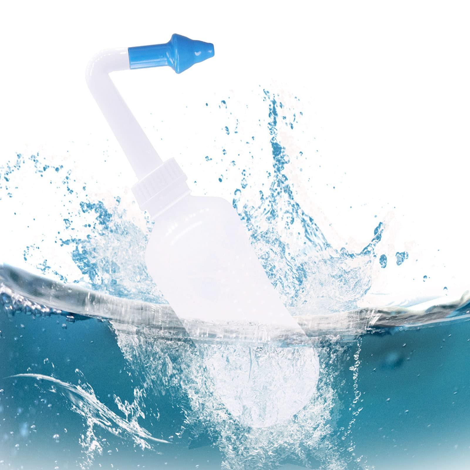 Kufoo Nose Rinse Bottle, Professional Portable Transparent Nasal Wash Bottle ABS Soothing Stream for Home (Blue Nose with One Hole)