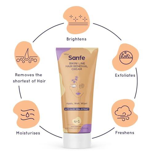 Sanfe Sanfe Bikini Line Hair Removal Cream WIth Aloe Vera Extract Perfect for Legs, Underarms, Bikini Line, Arms | 3x Longer Lasting Smoothness than Razors | With No Bad Smell - 100 Gram (Pack Of 2)