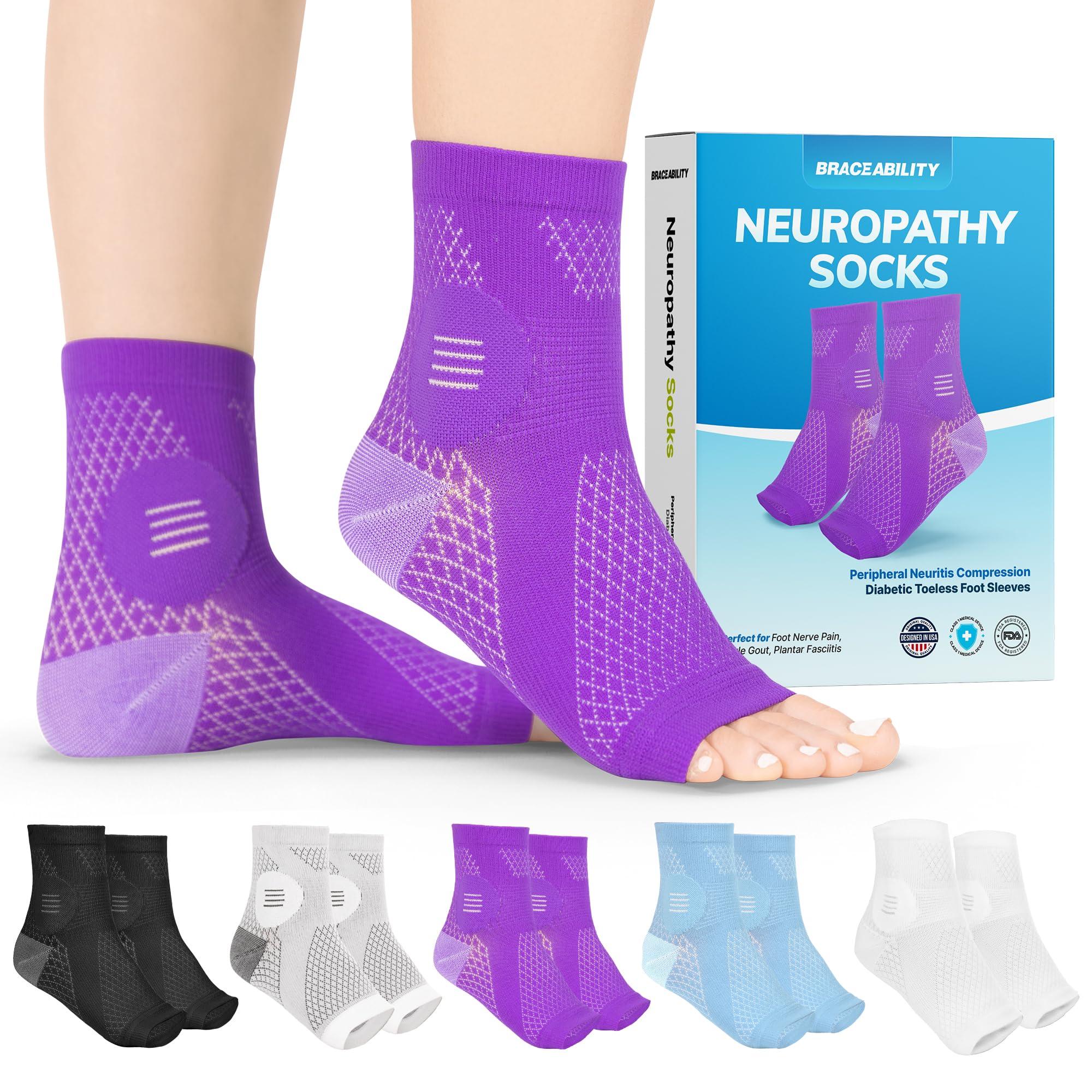 BraceAbility BraceAbility Neuropathy Socks for Women and Men - Toeless Compression Foot Neuropathy Socks, Peripheral Neuropathy Socks, Diabetic Neuropathy Socks, Arthritis Socks (XL - Purple)