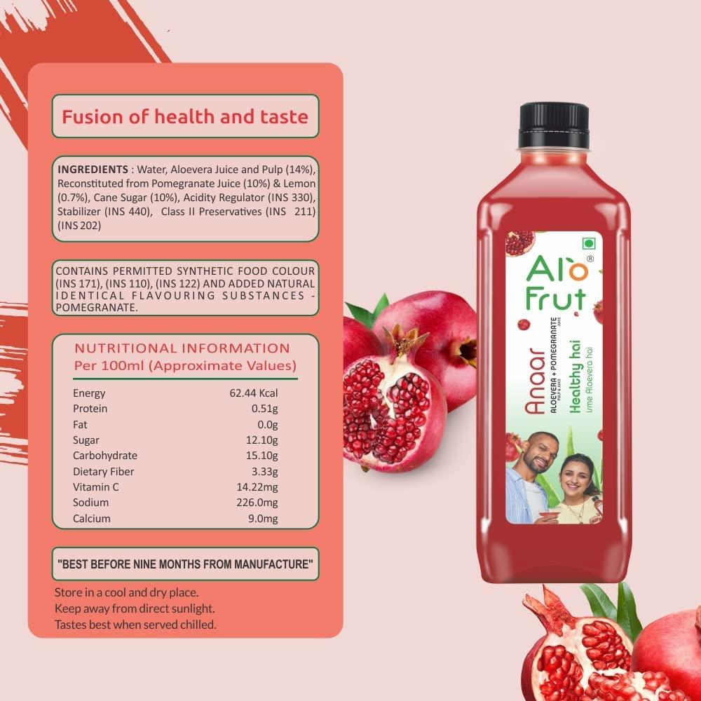 ALO FRUT Alo Frut Anaar Aloevera Juice WIth Aloevera Chunks 200ml(Pack of 48) - 1 Case | Fruit Juice WIth Aloevera Chunks | Healthy Hai Isme Aloevera Hai | Ready To Serve Drink