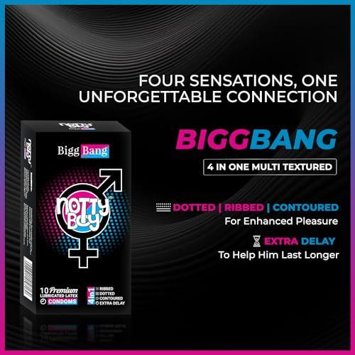 NOTTY BOY NOTTY BOY Combo Set Extra Dotted 1500 Dots, 4 in 1 (Ribs and Dots, Contoured, Delay) | Super Slim Thin Condoms - 30pcs (Pack of 3) | Lubricated, Standard Fit Condom For Men