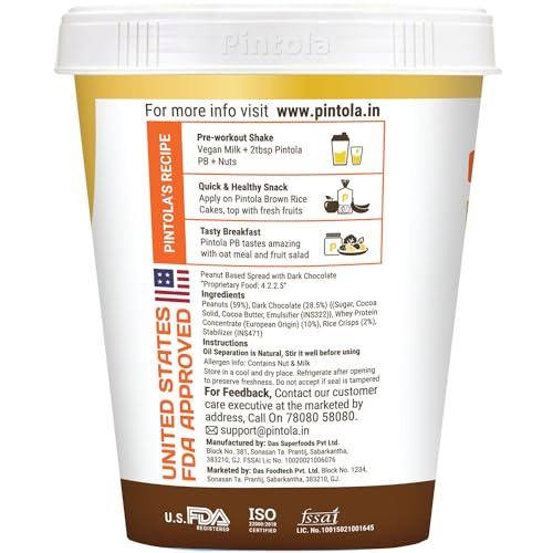Pintola Pintola HIGH Protein DARK Chocolate Peanut Butter (Crispy, 1kg) 30g Protein, Whey Protein, High Fiber, Crispy, Gluten Free, Zero Trans Fat & Unsalted Chocolate flavour Nutbutter, Premium Roasted Nuts