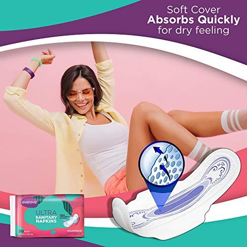Evereve Evereve Anti Bacterial Panty Liners for Women For Protection Against Leakage, Discharge and Rashes with 8 hours Protection & Ultra Sanitary Napkin/Pad, XL 284mm, Pack of 60 Napkins (2 x 30)