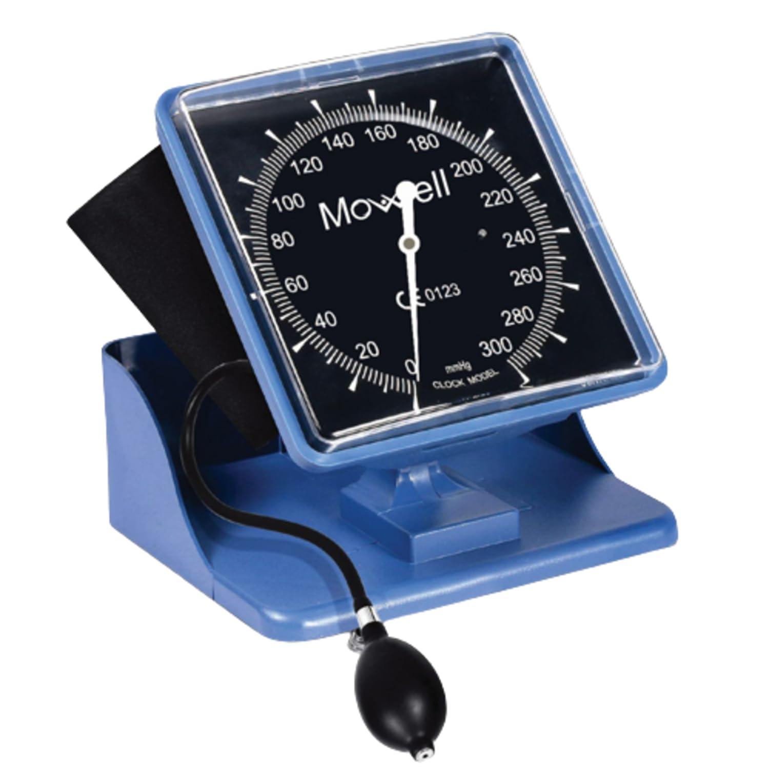 Mowell Mowell Wall-Mounted Aneroid Sphygmomanometer with Clock Face | Desktop BP Monitor with Latex Bulb, Air Release Valve, Spring Cuff (49 x 13.5 cm) - Blue