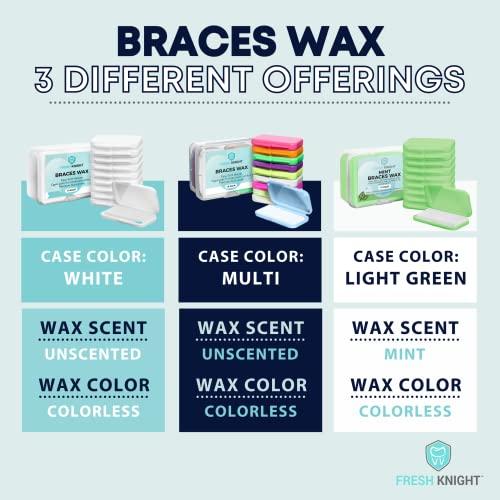 FRESH KNIGHT Braces Wax,10 Pack Bright & Fun Colors. Dental Wax for Braces. Unscented & Flavorless - Premium Orthodontic Wax for Braces.10 Pack- 50 Total Wax Strips, FREE Storage Case. Food Grade Brace Wax.