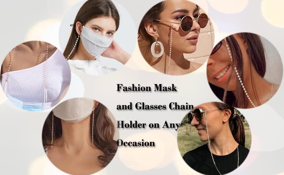 Roscoe Roscoe Face Mask Chain Lanyard Eyeglass Glasses Chains, Mask Chain Necklace Holder lanyard Unisex Mask Strap Eyeglass Chains Pearl Beaded Reading Eyeglass Holder Eyewear Retainer Adjustable Eye Glasses Holder (Pearl)